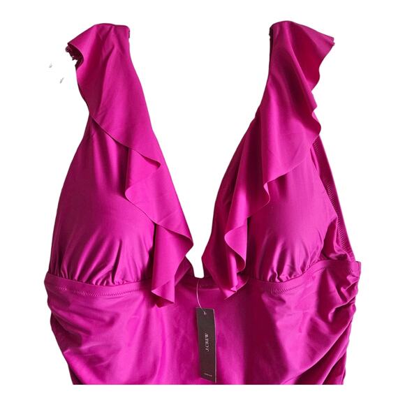 J. Crew Women 24 Swimsuit 1 Piece V-Neck Ruffled Ruched Radiant Fuchsia NEW NWT - Picture 2 of 8